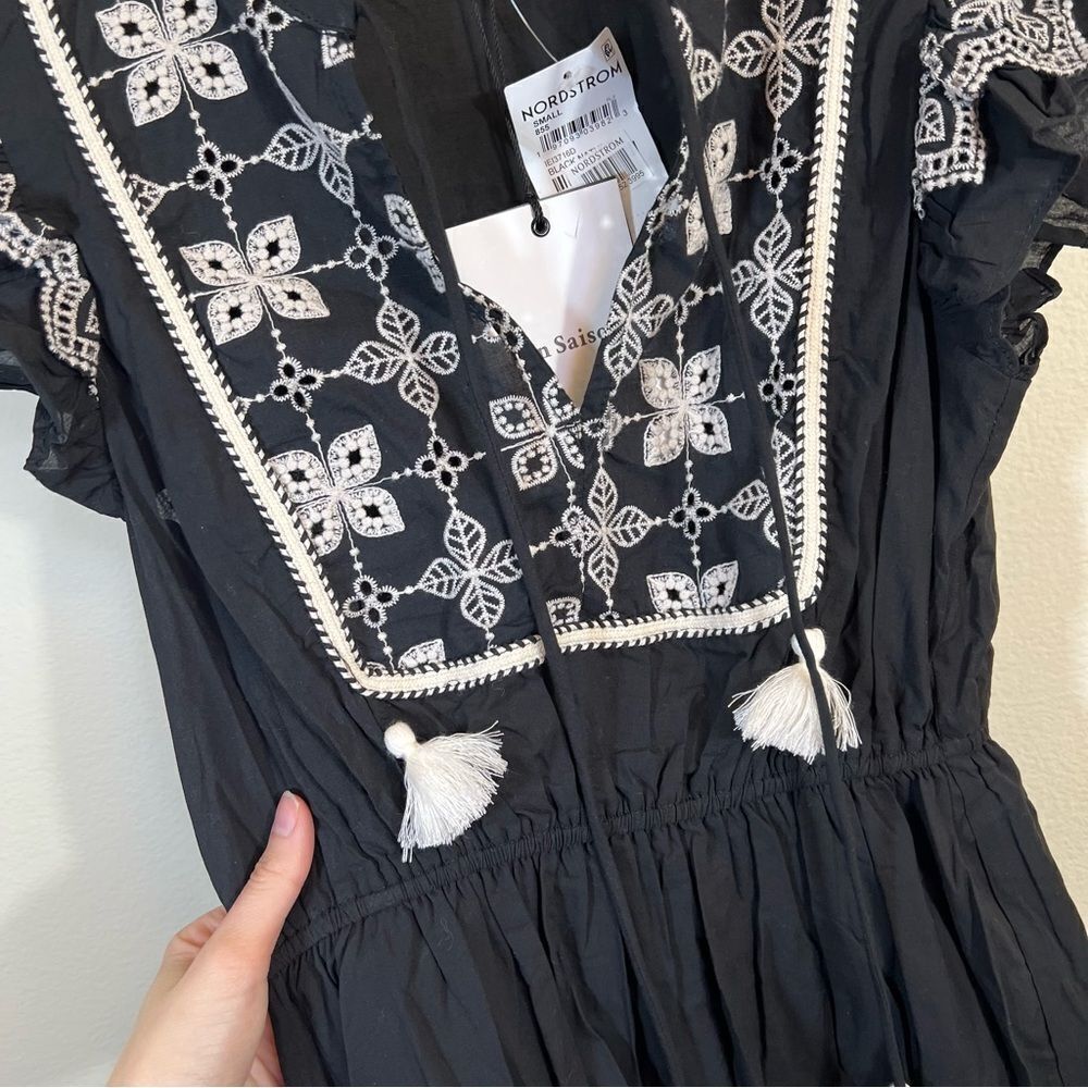 En Saison Women’s Ottis Floral Embroidered Mini Dress Black White Small NWT - Picture 5 of 14